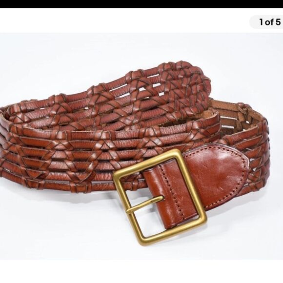 Ralph Lauren Woven Leather Belt with Gold Buckle - Picture 1 of 4